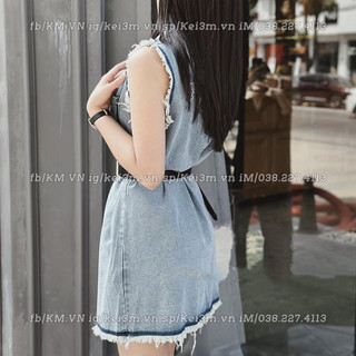 (Ảnh thật - có sẵn) Váy gile jean Prada kèm belt