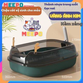 Chậu cát mèo | Chậu cát vệ sinh cao cấp cho mèo tuần lộc vàng ánh kim
