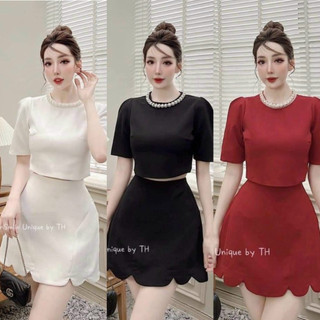 Set chân váy tapta dáng chữ A mix áo ngắn đính cườm 3 màu sang chảnh, sexy