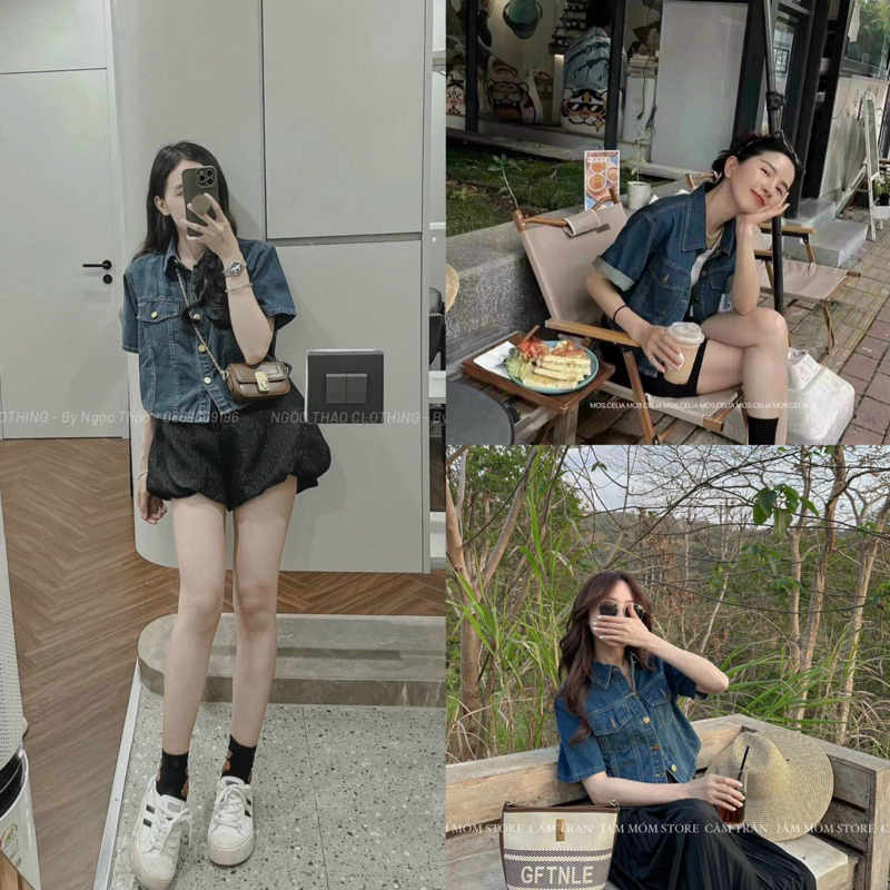 Áo sơ mi jean nữ form rộng , áo bò nữ tay ngắn cá tính mặc đi chơi sang chảnh - memee.store