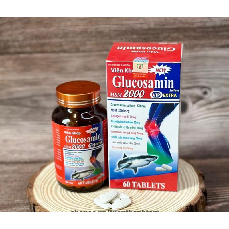 Viên uống bổ xương khớp Glucsamin MSM 2000 bổ sung glucosamine hỗ trợ bôi trơn, giảm đau nhức mỏi khớp - Chai 60v