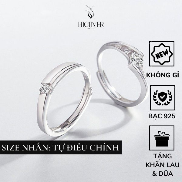 Nhẫn cặp đôi bạc 925 Hicilver, nhẫn bạc phong cách love story NĐ03