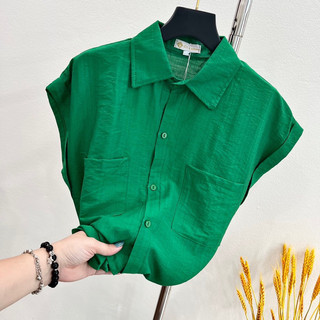 Áo sơ mi đũi nữ cộc tay, áo sơ mi tay hến vải đũi lụa siêu mát có túi siêu rẻ - shop thơm phạm