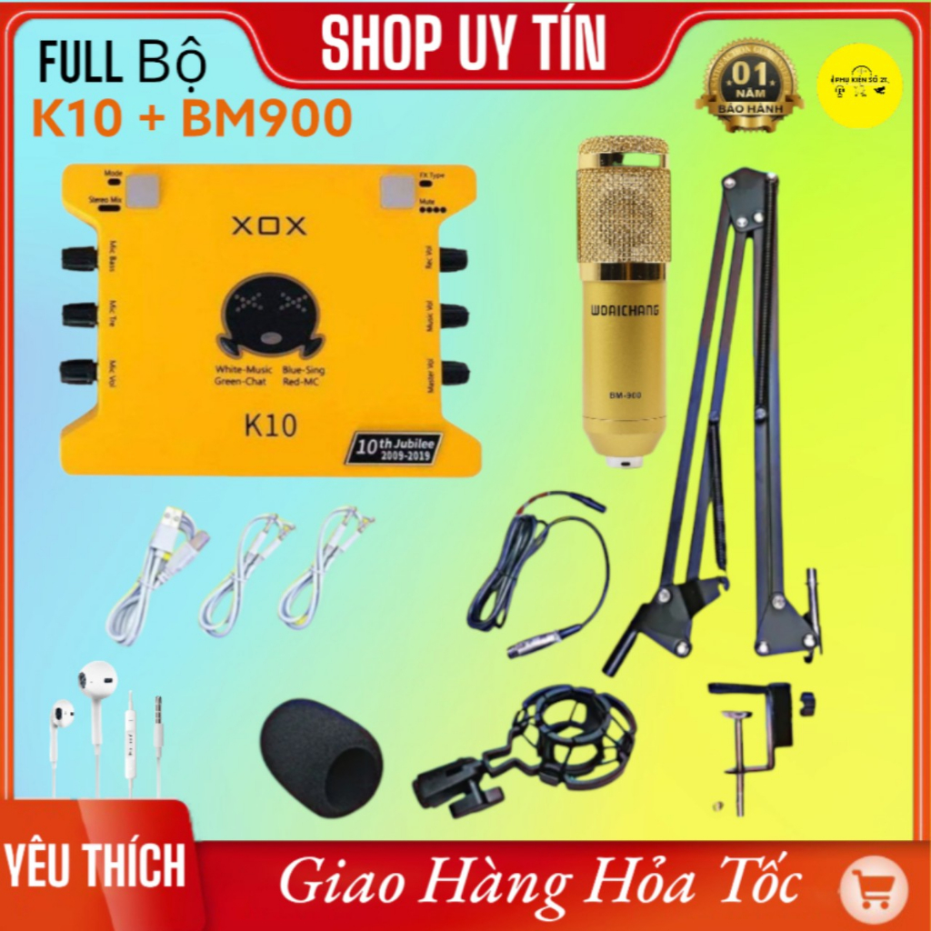 BỘ MIC HÁT LIVESTREAM VÀ THU ÂM XOX K10 2020 VÀ MICRO WOAICHANG BM900 FULL PHỤ KIỆN