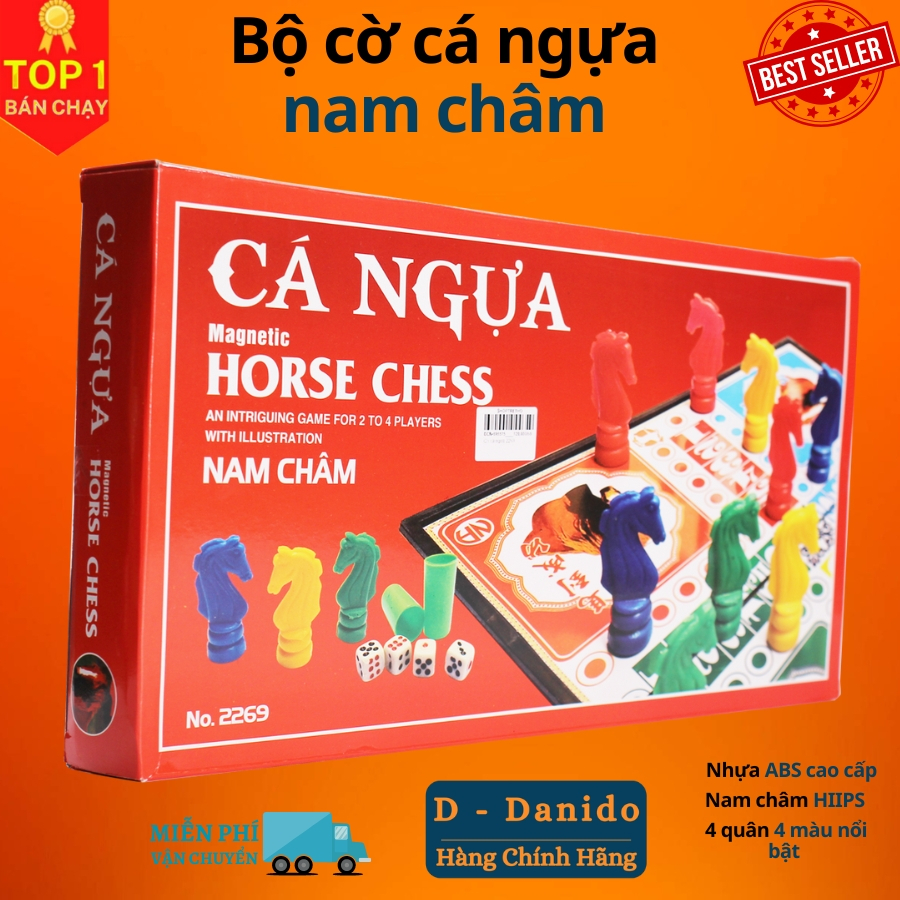 Cờ cá ngựa nam châm cho bé D Danido nhiều kích thước 28x28 và 38 x 38cm có vỏ hộp màu đỏ cao cấp