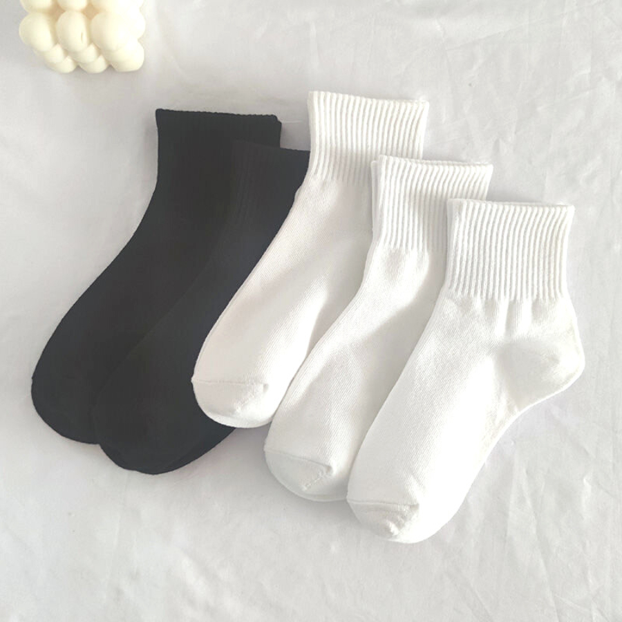 Set 5 Đôi Tất Thể Thao Cổ Cao Trắng Nam Nữ 3B Cotton Pha Dày Dặn, Hút Mồ Hôi