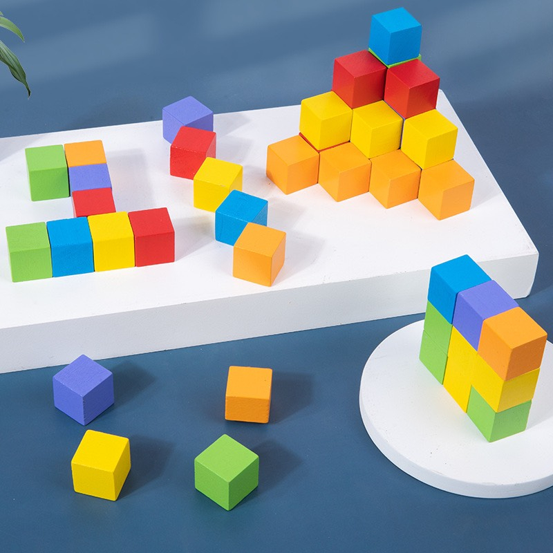 KHỐI GỖ LẬP PHƯƠNG NHIỀU MÀU 60 CT - ĐỒ CHƠI MONTESSORI MÀU SẮC CHO BÉ