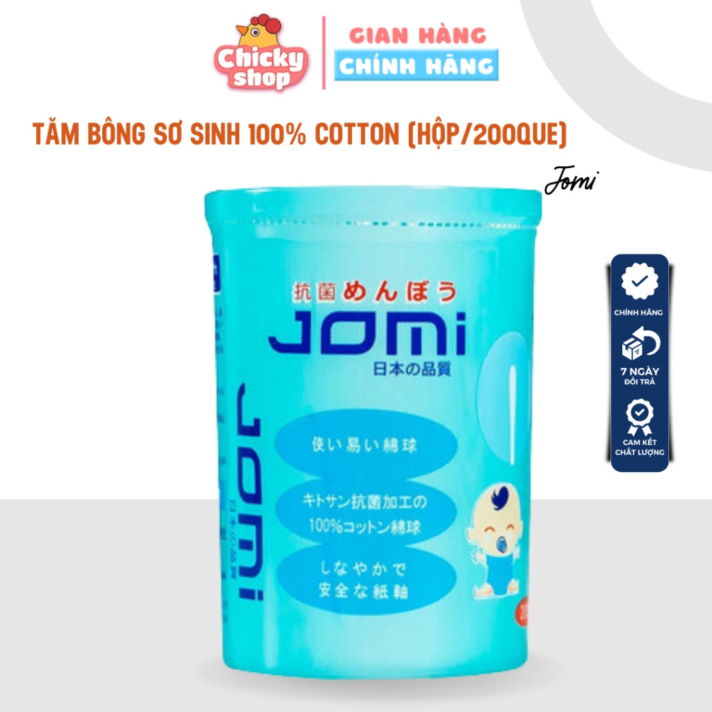 Tăm bông sơ sinh ngoáy tai cho bé kháng khuẩn 100% cotton Jomi