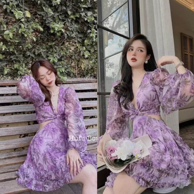 ĐẦM HOA HỞ EO MÀU TÍM, DẠO PHỐ DU LỊCH, CHẤT VOAN HOA , HÀNG FREESIZE, KÈM ẢNH CHỤP THẬT @kholyly