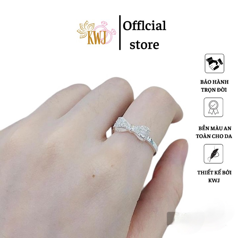 Nhẫn bạc nữ KWJ, hình nơ ổ đá hot mẫu mới.
