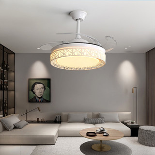 Quạt Trần Đèn Giấu Cánh Cụp Xòe Cao Cấp động cơ DC (Có điều khiển từ xa) Màu trắng
