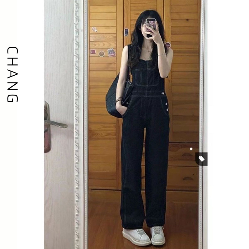 (Sẵn) Quần Yếm Jeans đen Ống Suông Nhiều Cúc Cá Tính Y1 | BigBuy360 - bigbuy360.vn