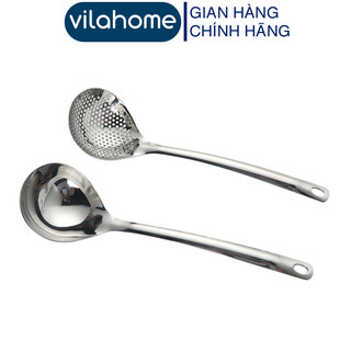 Bộ muôi muỗng inox vilahome, muỗng thủng, muôi canh inox cao cấp cầm chắc tay tiện dụng