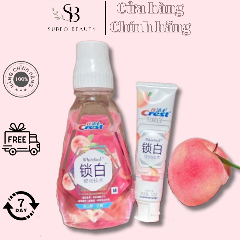 Kem Đánh Răng Crest vị Đào 120g , Nước Súc Miệng Crest vị Đào 250ml, thơm mát ngọ ngào / Subeo Beauty