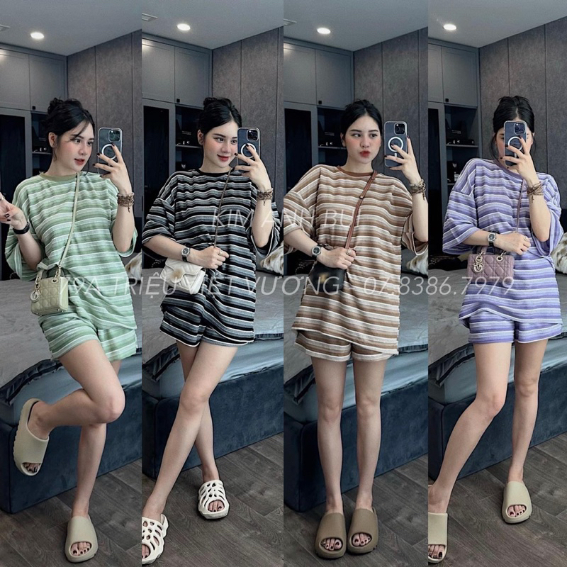 Set kẻ khoét lưng full màu Kim Anh Bùi