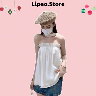 Áo quây chun ngực xếp li nhẹ dáng xoè dây choker cổ