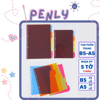 Set sổ còng A5 B5 20 26 lỗ Penly shop còng ray cứng giấy refill 100gsm bìa nhựa nhiều màu có thể tháo còng thay giấy