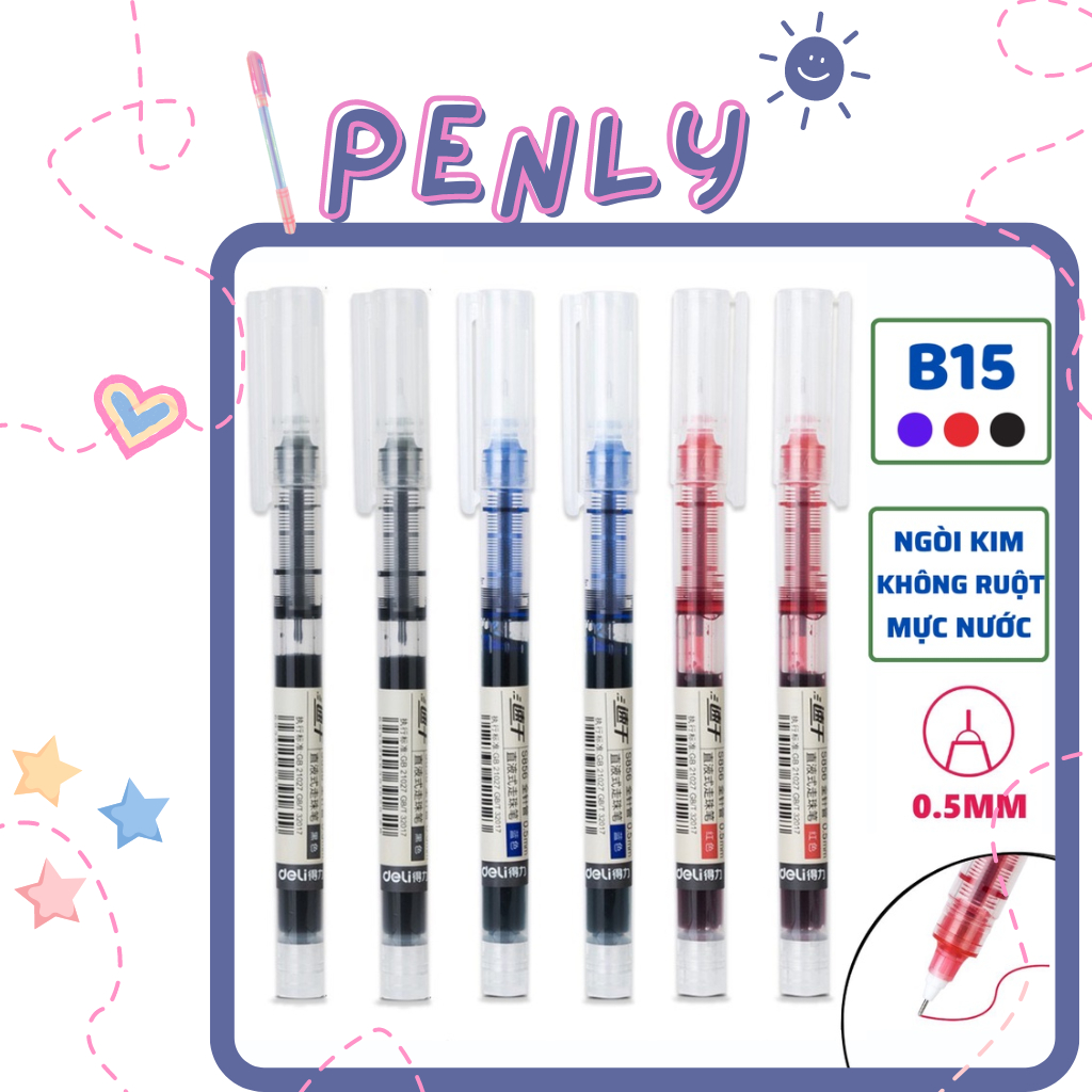 Bút bi nước muji khô nhanh Penly shop ngòi 0.5mm viết thư pháp ống bút liền mực màu Đen Đỏ Xanh 1 ch