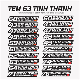 Tem Performance 63 tỉnh thành. Tem dán xe 63 tỉnh.