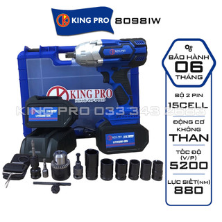 Máy siết bulong pin KING PRO 8098IW Động cơ bền bỉ mạnh mẽ TẶNG Bộ phụ kiện 13S và 6 Khẩu
