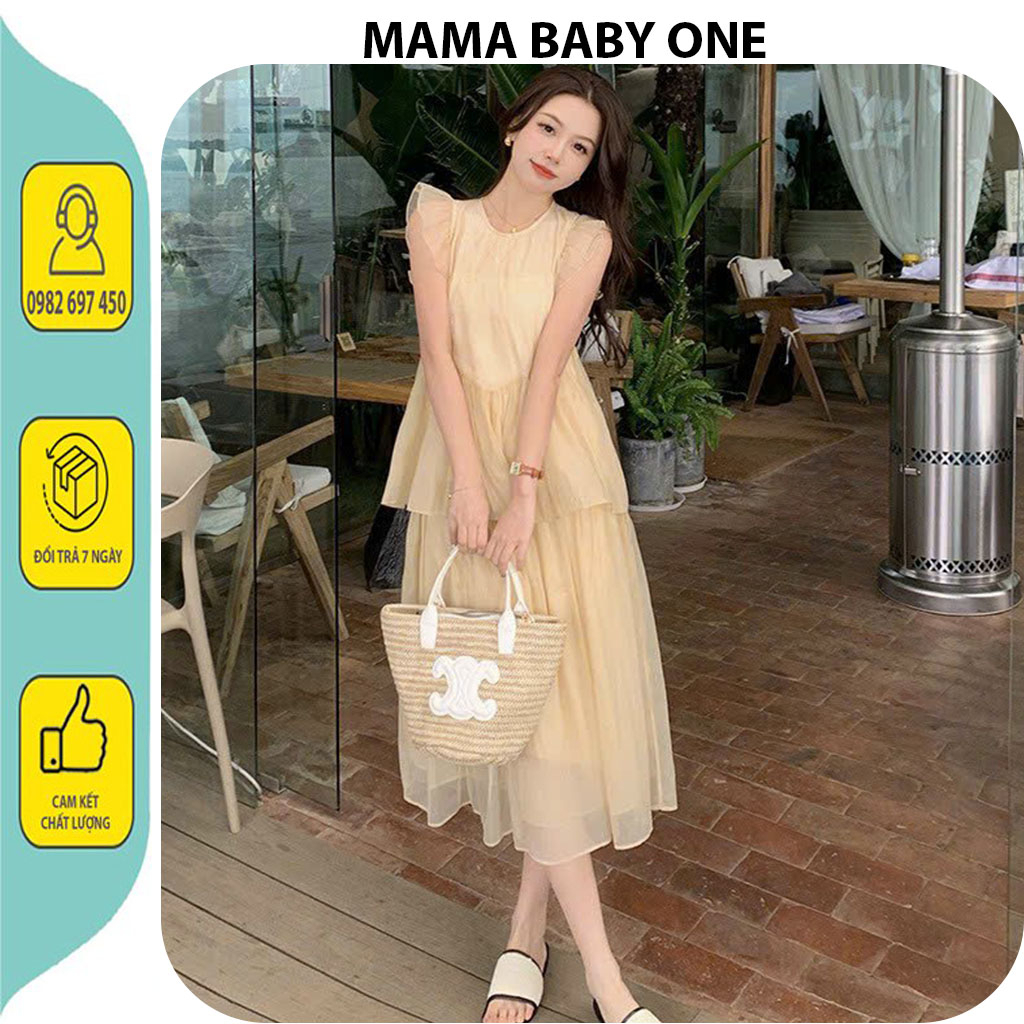 VẤY ĐẦM BẦU TIỂU THƯ MÙA HÈ-ĐÀM BẦU CÔNG SỞ DỰ TIỆC THIẾT KẾ GIẢ 2 MẢNH DÁNG BABAYDOLL TAY CÁNH TIÊN