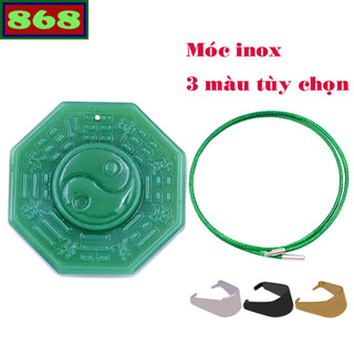 Mặt dây chuyền bát quái 4.6 cm đá xanh kèm vòng cổ dây cao su + móc inox, mặt dây chuyền phong thủy