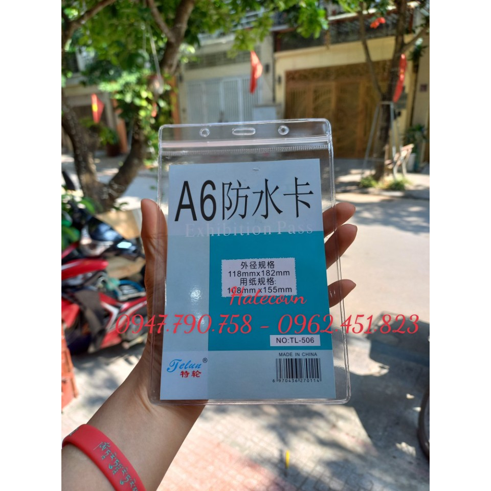 SỈ 100 BAO THẺ TÊN A6 TL506, DỌC, KT 118*182mm  - Thẻ đeo nhân viên, học sinh, nhà báo - Mặt thẻ nhựa Telun