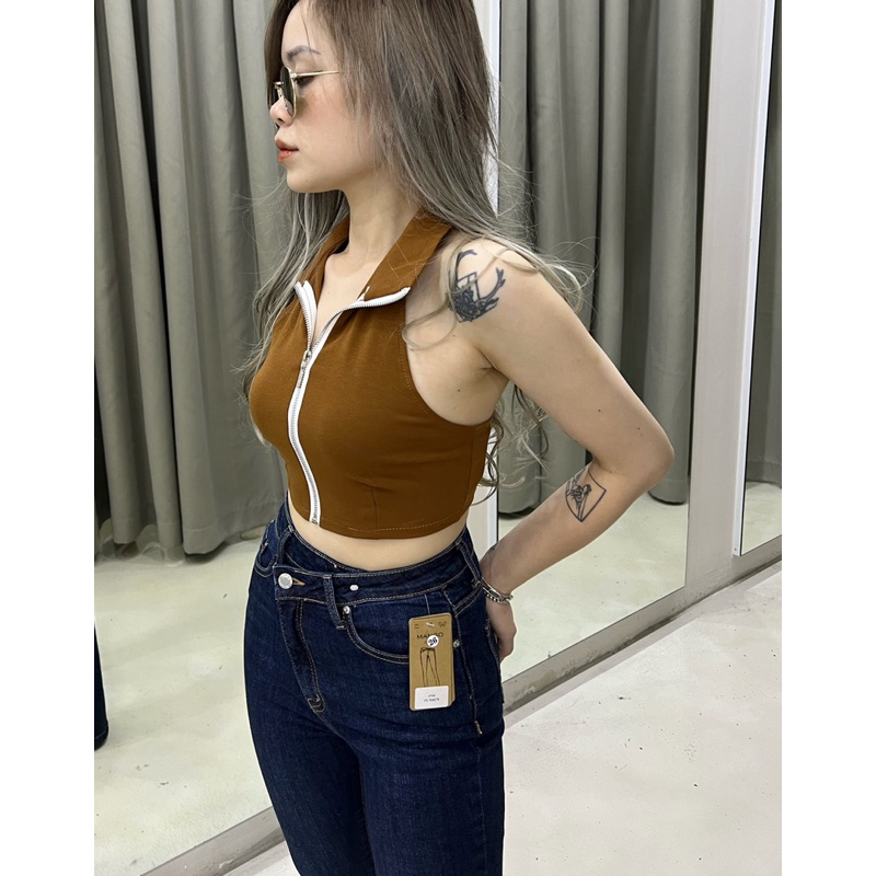 CR0801 Crop dây kéo hở lưng