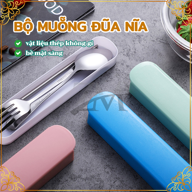Bộ 3 Món Thìa, Đũa, Dĩa Lúa Mạch Chất Liệu Inox 304 Không Rỉ Kèm Hộp, Bộ Muỗng,Nĩa Dùng Cá Nhân