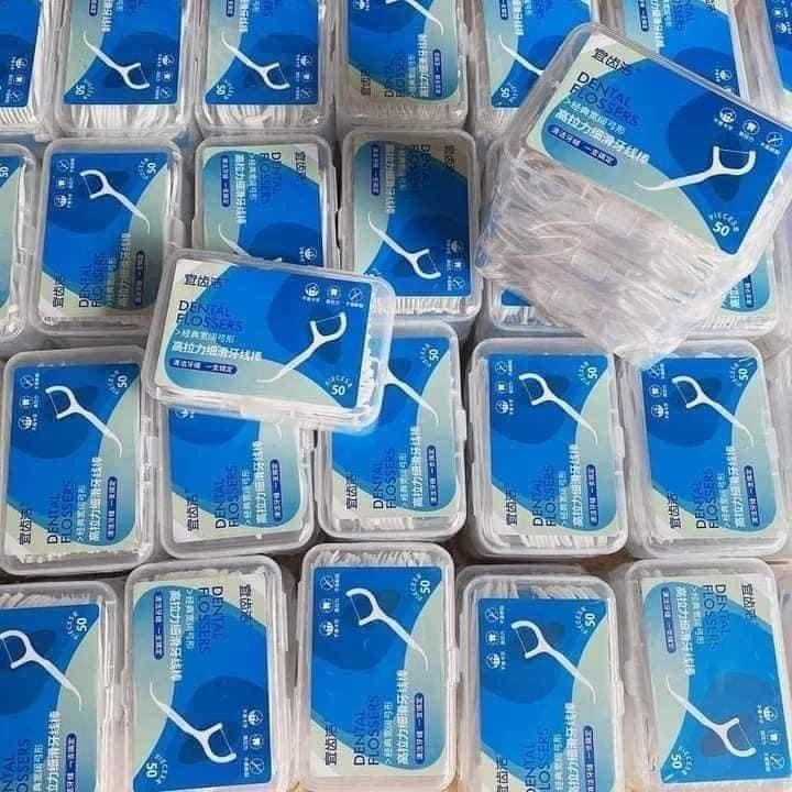 Tăm chỉ nha khoa tiệt trùng hộp 50 cây - Tăm nha khoa vệ sinh kẽ răng chân nướu chuyên dụng