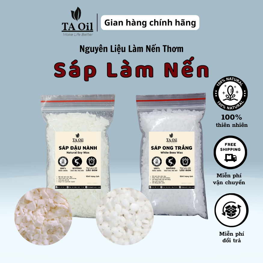 Sáp Đậu Nành, Sáp Ong Trắng Làm Nến Thơm 100gr, 200gr - Nguyên Liệu Làm Nến Thơm - Natural Soy, White bees Wax