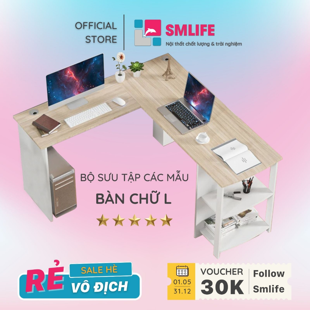 Bàn chữ L Phong Cách Hiện Đại Thương Hiệu SMLIFE (Nhiều mẫu, có thể đổi Size và màu sắc)