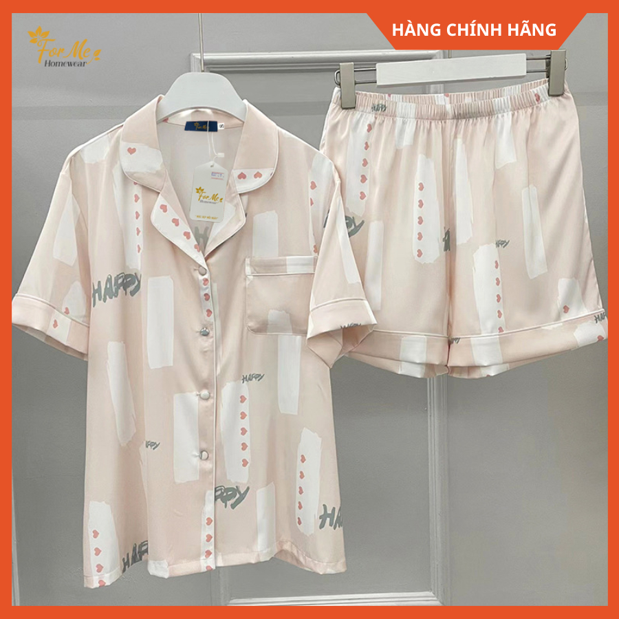 Bộ Lụa Giấy mềm mịn Ngắn Tay Quần Đùi HAPPY 09, Hàng Chính Hãng ForMe Pijamas