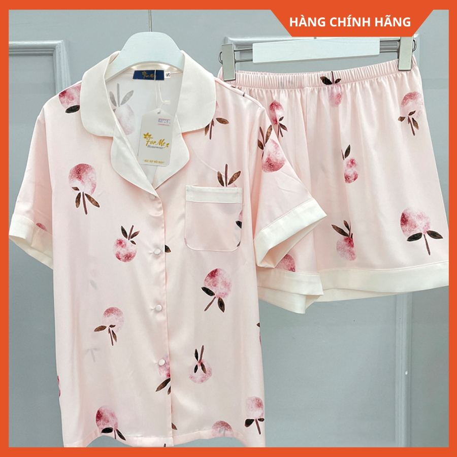 Bộ Lụa Giấy mềm mịn Ngắn Tay Quần Đùi QUẢ ĐÀO PHỐI 09, Hàng Chính Hãng ForMe Pijamas