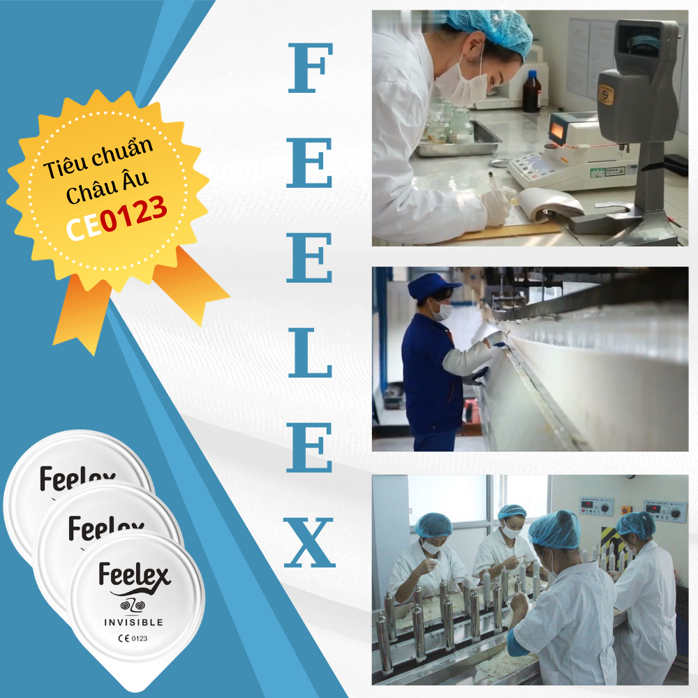 Bao cao su Feelex siêu mỏng, nhiều gel bôi trơn, hương thơm, gân gai, kéo dài thời gian quan hệ