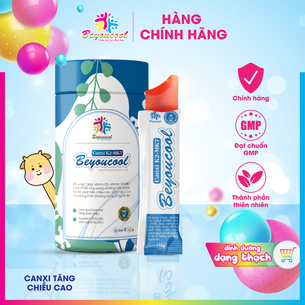 Canxi Hữu Cơ cho bé Canxi K2 MK7 Beyoucool giúp Tăng Chiều Cao hỗ trợ Xương Răng Chắc Khỏe giảm Nguy Cơ Còi Xương