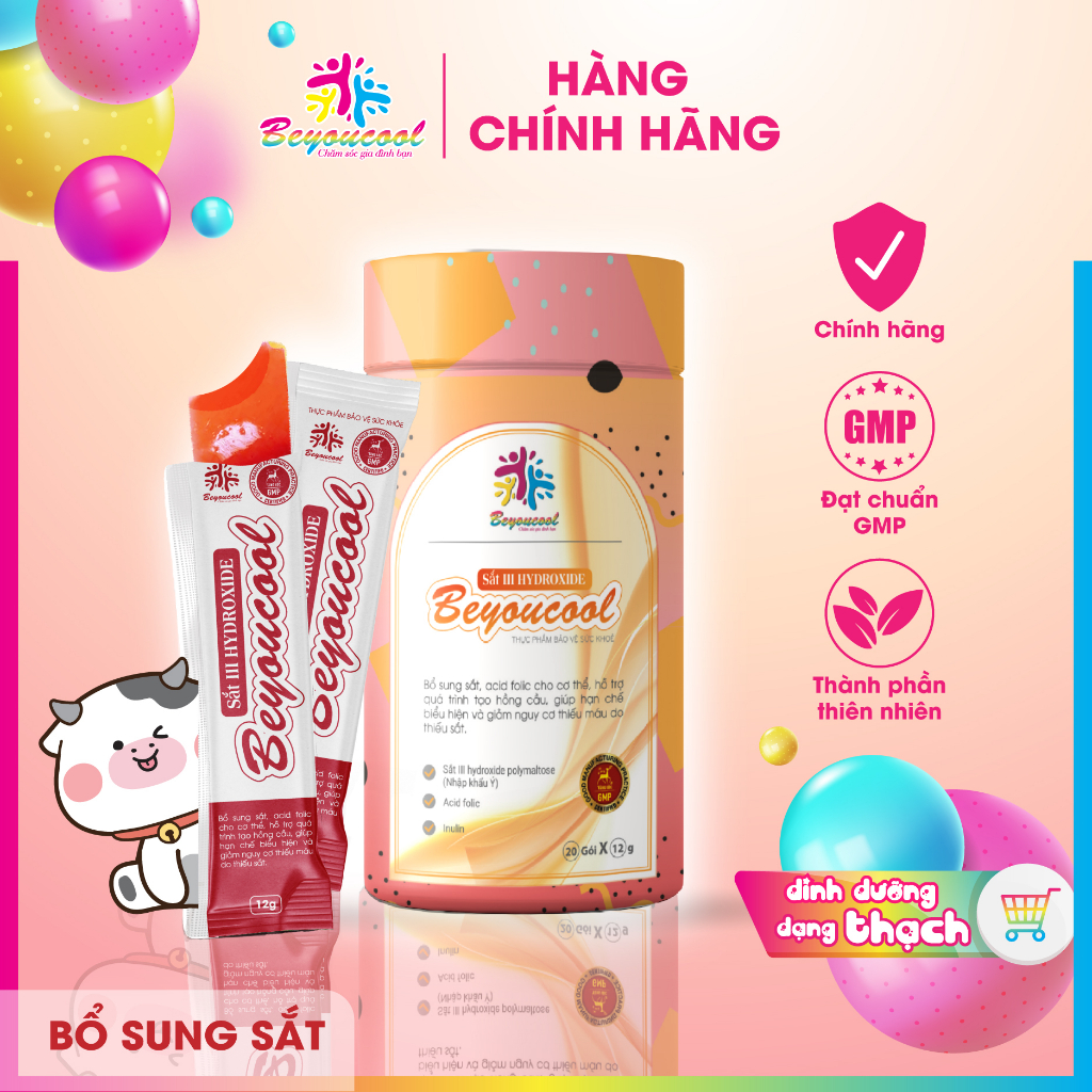 Sắt bổ máu cho Bé Bà bầu Mẹ sau sinh - Sắt III Hydroxide Beyoucool hỗ trợ Bổ Máu Acid Folic Vitamin B6 B12