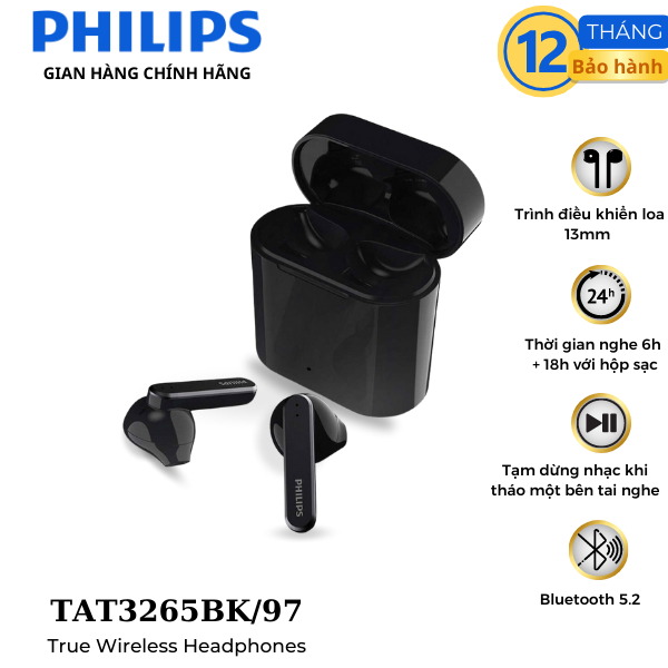 Tai nghe không dây Bluetooth chính hãng Philips TAT3265BK/97