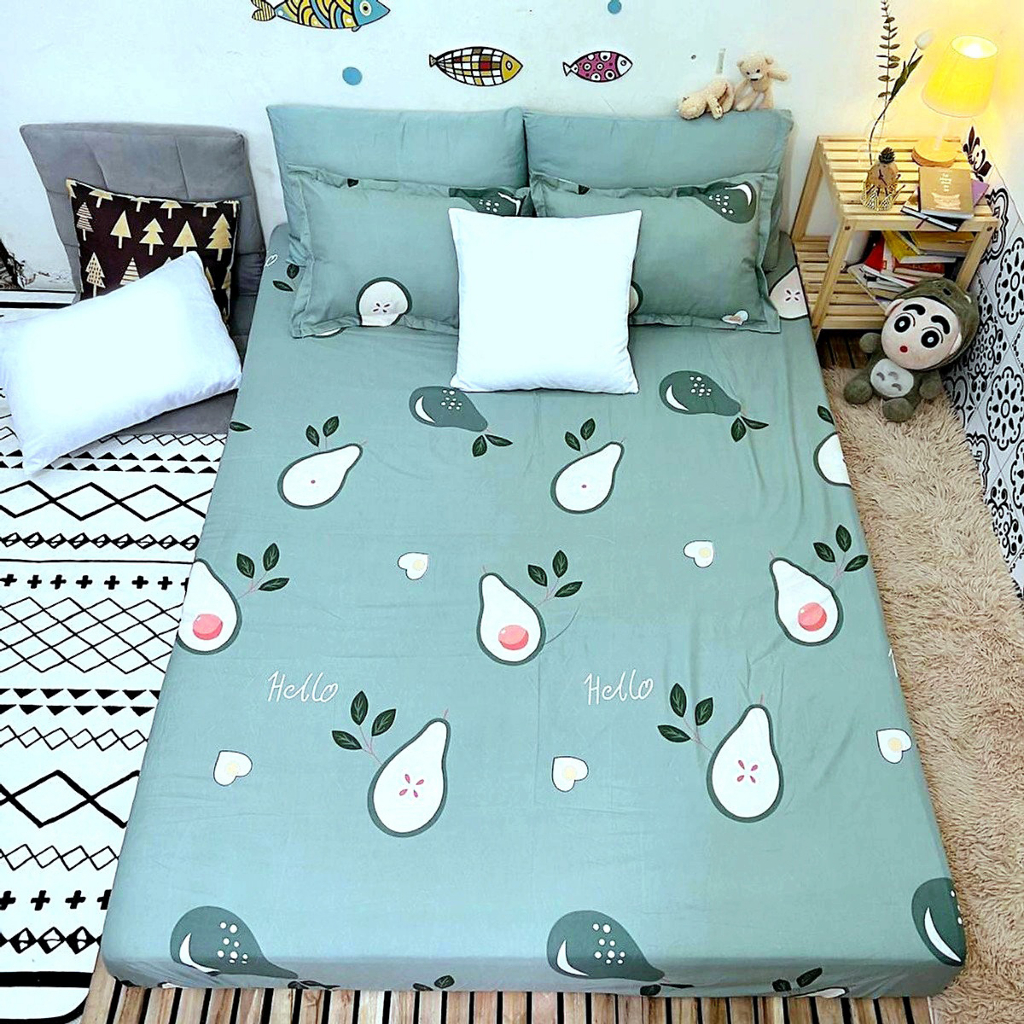 Bộ Ga Giường Vỏ Gối Cotton Poly 1m2, 1m4, 1m6, 1m8, 2m2, Ga Giường Bơ Hello, Dành Cho Đệm Dưới 10cm - DiamondBedding