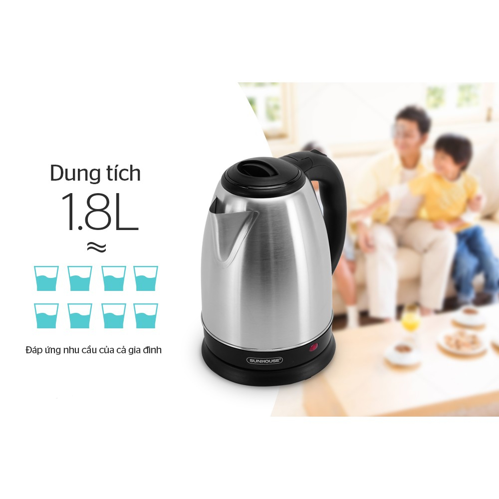 Ấm siêu tốc Inox 1.8L SUNHOUSE SHD1182 - Bảo hành chính hãng 12 tháng