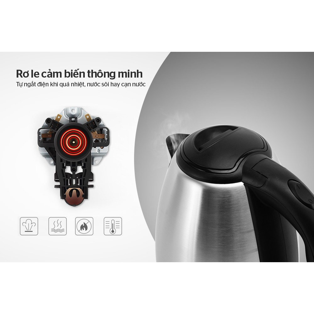 Ấm siêu tốc Inox 1.8L SUNHOUSE SHD1182 - Bảo hành chính hãng 12 tháng