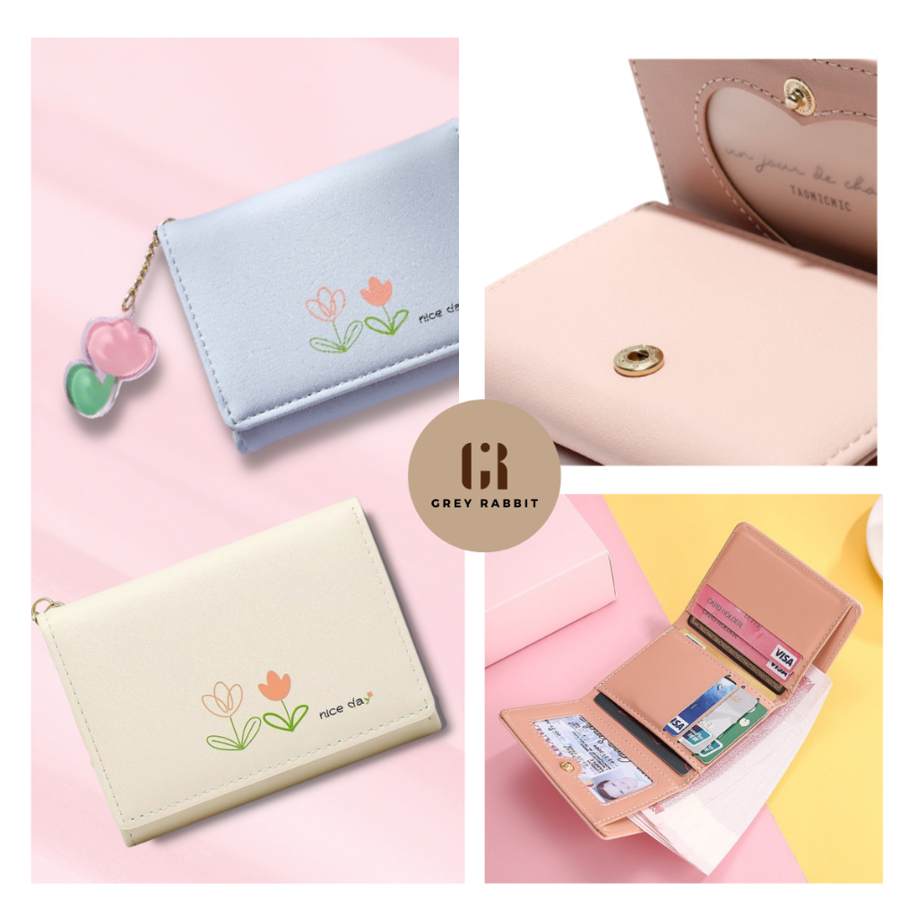 Ví gập mini in hình hoa tulip siêu hot Ví nữ cầm tay da mềm nhiều ngăn phù hợp với mọi lứa tuổi