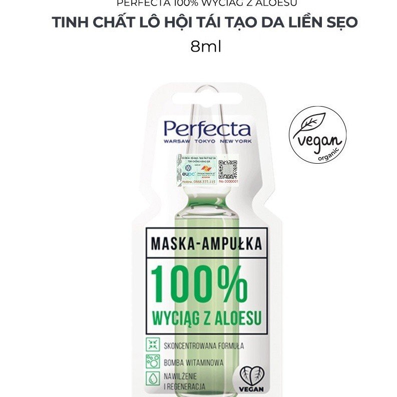 Tinh Chất Lô Hội Organic Làm Trắng Da Cấp Ẩm Ngăn Ngừa Lão Hóa, Tái Tạo Da, Liền Sẹo Pefecta 8ml