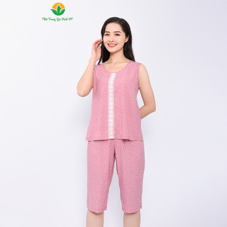  Đồ bộ lanh mặc nhà nữ Việt Thắng, quần lửng ,áo sát nách B05.2308
