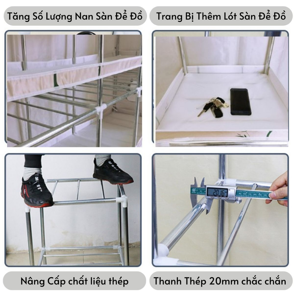 tủ vải đựng quần áo tủ vải tủ vải khung thép chốt thép tuổi thọ 3-4 năm bảo hành 12 tháng toàn quốc