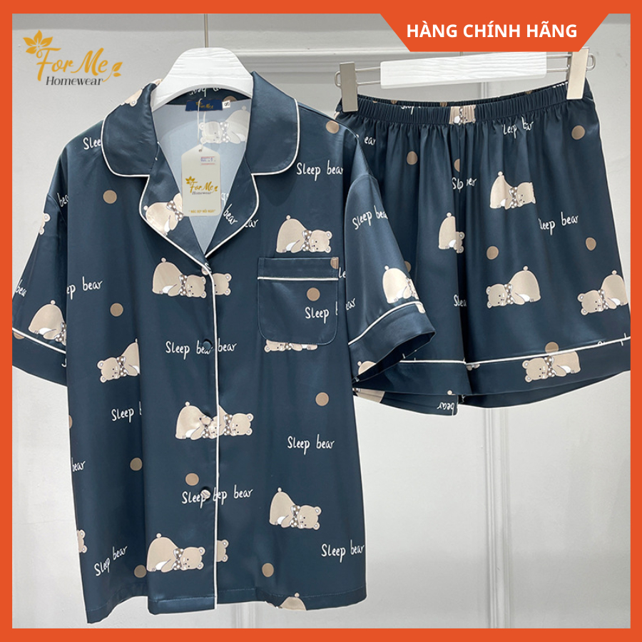 Bộ Lụa Giấy mới Ngắn Tay Quần Đùi GẤU SLEEP 09, Hàng Chính Hãng ForMe Pijamas
