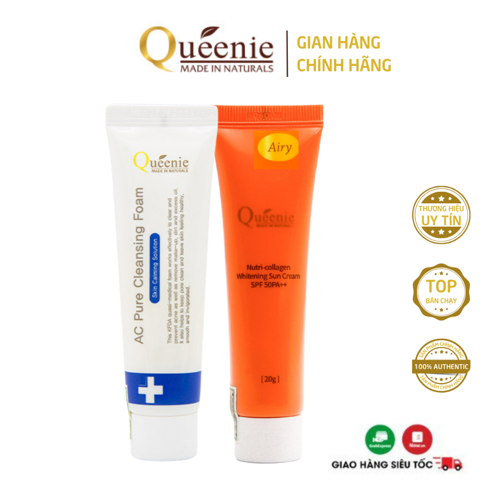 Bộ Mỹ Phẩm Dưỡng Da Queenie Bảo Vệ, Làm Sạch Sâu Trắng Da Hàn Quốc Chính Hãng 2 Sản Phẩm [SP Trải Nghiệm]