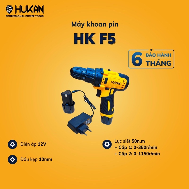 MÁY KHOAN PIN 12V HUKAN F5 BẮN VÍT KHÔNG DÂY KÈM 2 PIN 1 SẠC