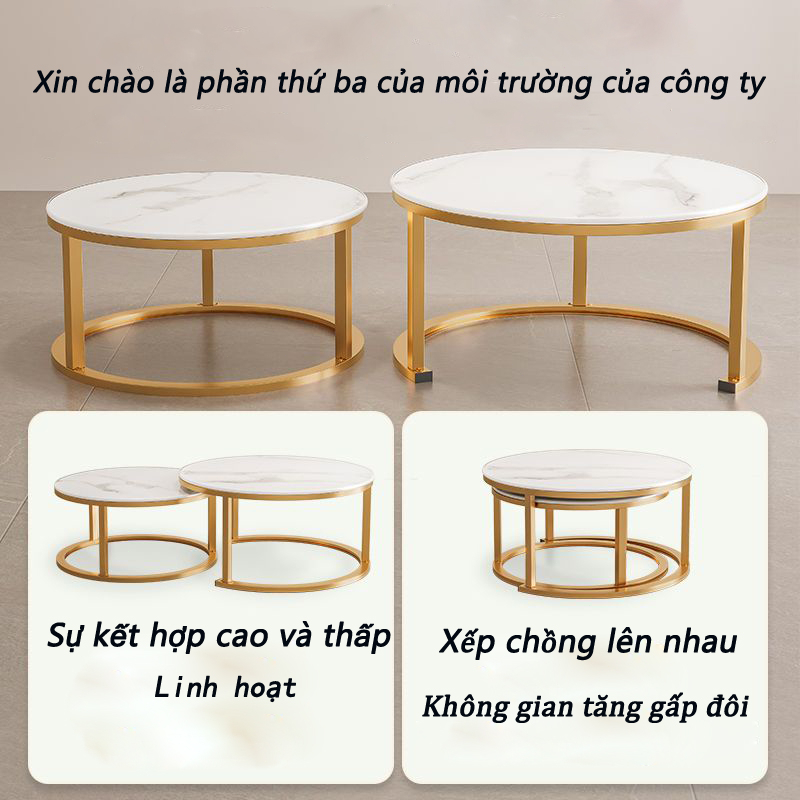 Bàn trà phòng khách gia đình dùng bàn tròn bên ghế sofa vài bên bàn