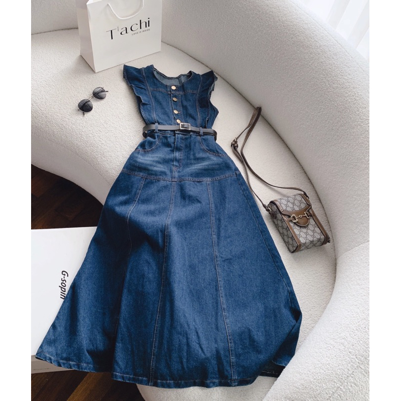 SET CROP JEAN TAY TIÊN CHÂN VÁY MIDI QC